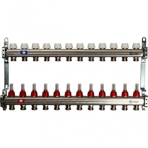 Группа коллекторная с расходомерами 12 отводов 1&quot;в/в x ¾&quot;ек Stout SMS 0917 000012