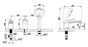 Смеситель на борт ванны на 3 отверстия Lemark Luna хром LM4145C Смеситель на борт ванны на 3 отверстия Lemark Luna хром LM4145C, 2