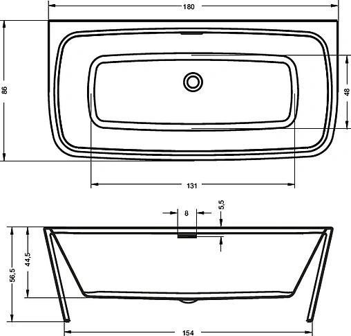 Ванна акриловая Riho ADORE 180x86 B086001005