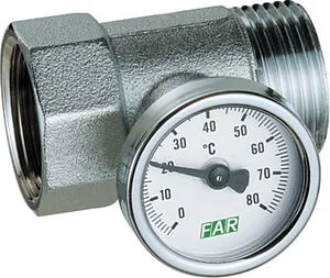 Тройник коллекторный с термометром (0-80°С) 1"н x 1"в Far FK 3432 1 Тройник коллекторный с термометром (0-80°С) 1"н x 1"в Far FK 3432 1, 1