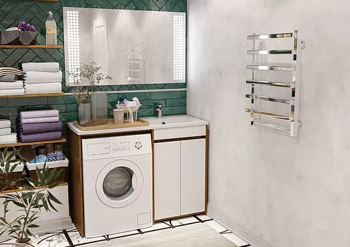 Тумба-умывальник напольный, над стиральной машиной Айсберг Домино 120 белый/дуб вотан DD4213T+