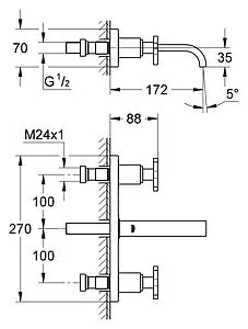 Смеситель для раковины из стены Grohe Allure хром 20190000 Смеситель для раковины из стены Grohe Allure хром 20190000, 2