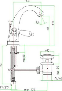 Смеситель для раковины Fiore Coloniale бронза/белый 02ZZ0623, 2
