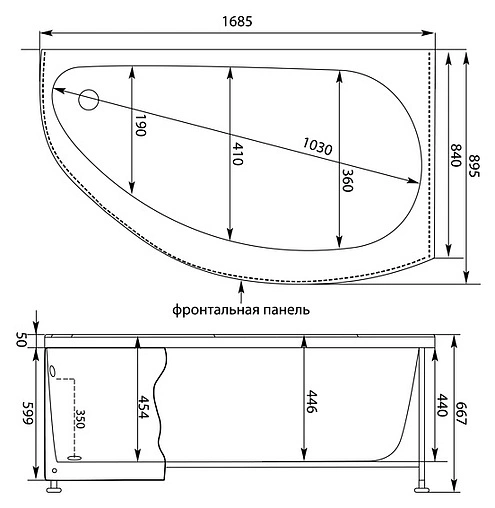 Ванна акриловая Aquanet Augusta 170x90 R 00203905