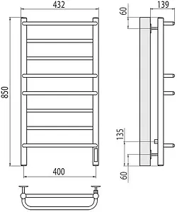 Полотенцесушитель электрический лесенка Terminus Евромикс П8 400х850 электро quick touch полированная сталь 4670078531285, 2