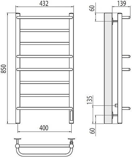 Полотенцесушитель электрический лесенка Terminus Евромикс П8 400х850 электро quick touch полированная сталь 4670078531285