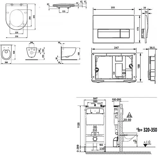Комплект 6 в 1 Laufen Pro Rimless Z.RU93.0.771.6 с кнопкой белый глянцевый