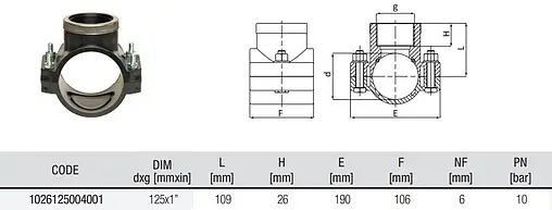 Седелка переходная с металлическим кольцом 125мм x 1"в Unidelta 1026125004