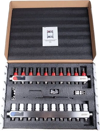 Группа коллекторная с расходомерами 10 отводов 1&quot;в/в x ¾&quot;ек FDV S1101A-1/10