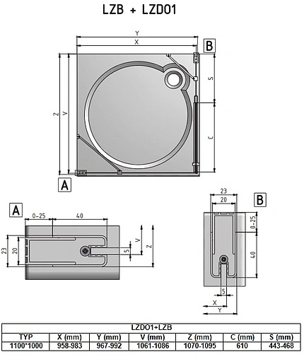 Душевое ограждение 1100x1000мм прозрачное стекло Roltechnik Lega Lift Line LZDO1+LZB/1100*1000 226-1100000-00-02+228-1000000-00-02