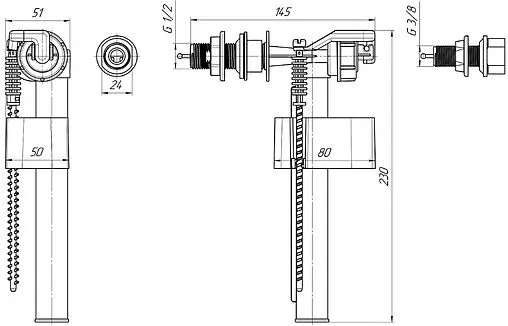 Заливной клапан для бачка ⅜/½&quot; пластик боковой Ани Пласт Эконом WC5063