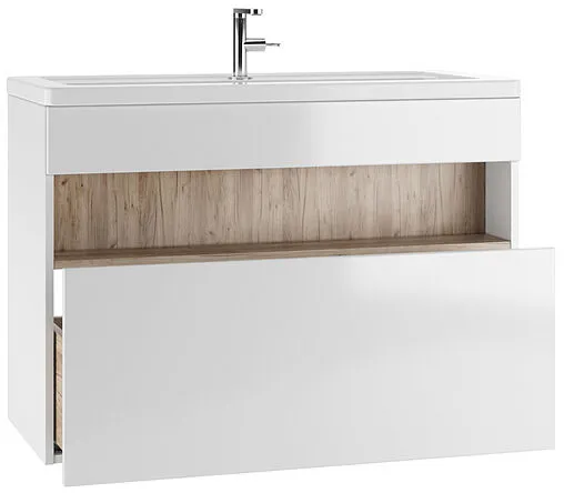 Тумба-умывальник подвесной Домино Fortuna 100 белый/дуб вотан DF3104T+4640021065204