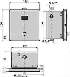 Автоматическое устройство смыва для писсуара с возможностью мануального смыва (от сети 12V) металл AlcaPlast нержавеющая сталь ASP4-KT Автоматическое устройство смыва для писсуара с возможностью мануального смыва (от сети 12V) металл AlcaPlast нержавеющая сталь ASP4-KT, 2