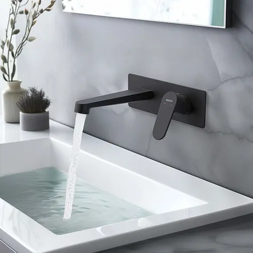 Смеситель для раковины из стены Aquatek Оберон чёрный матовый AQ1213MB