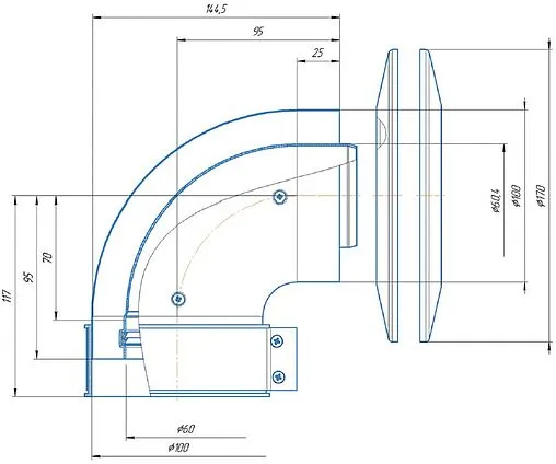 Колено стартовое коаксиальное Ø 60/100мм (алюм.) Krats K-01P