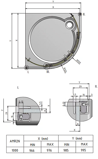 Душевое ограждение 1000x1000мм прозрачное стекло Roltechnik Ambient Line AMR2N/1000 624-1000000-00-02