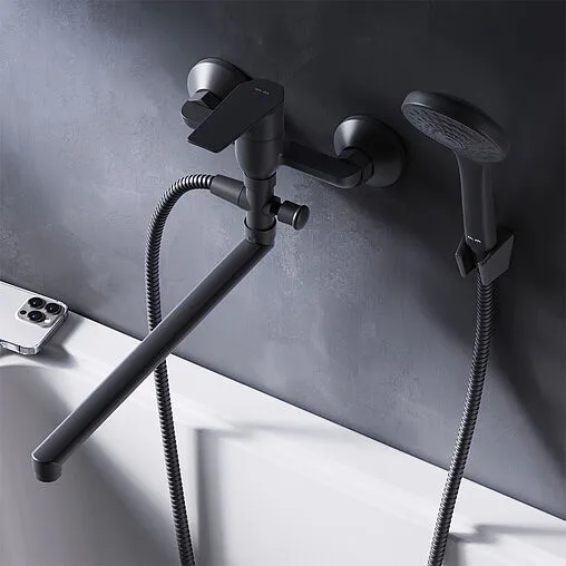 Смеситель для ванны с длинным изливом Am.Pm Gem чёрный матовый F90A90122 Смеситель для ванны с длинным изливом Am.Pm Gem чёрный матовый F90A90122