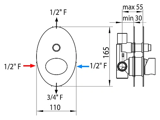 Смеситель для ванны скрытого монтажа Bossini Oval хром Z006202.030