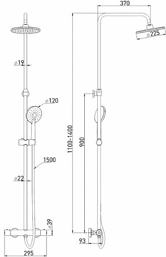 Душевая система с термостатом для душа Gross Aqua Loft Thermofix хром GA9018SMT