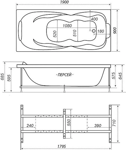 Ванна акриловая Triton Персей 190x90 Н0000009069