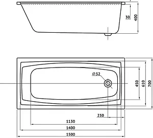Ванна акриловая BERGES Feya 150x70 050010 Ванна акриловая BERGES Feya 150x70 050010, 2