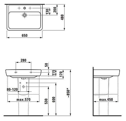 Раковина Laufen Pro 65 белый 8.1895.3.000.104.1