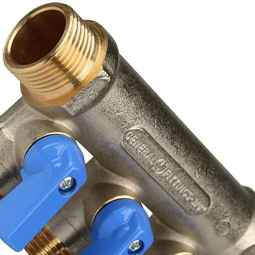 Коллектор запорный проходной 3 отвода синий ¾"в/н x ½"н Stout SMB 6201 341203