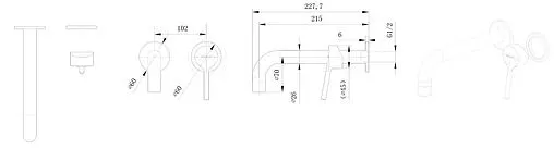 Смеситель для раковины из стены Bravat чёрный матовый/хром P8461217BW-ENG