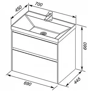 Тумба-умывальник подвесная Aquanet Гласс 70 белый 00206700+00179394, 2