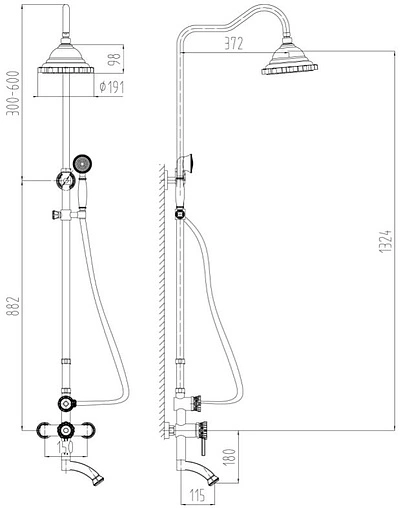 Душевая система со смесителем для ванны Lemark Jasmine чёрная бронза LM6662ORB