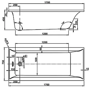 Ванна акриловая Vagnerplast Veronela 170x75 VPBA170VEA2X-04, 2