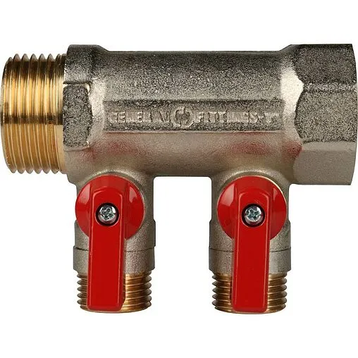 Коллектор запорный проходной 2 отвода красный 1"в/н x ½"н Stout SMB 6200 011202