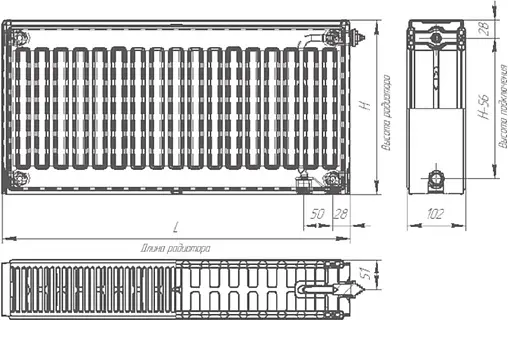 Радиатор стальной панельный Лидея Универсал ЛУ 22 тип 22 500 x 1000 мм ЛУ 22-510