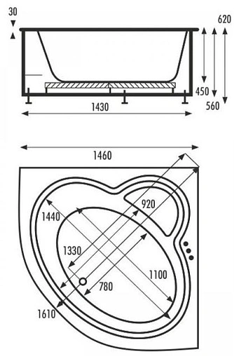 Ванна акриловая Vagnerplast Catalina 146x146 VPBA146CTL3X-04
