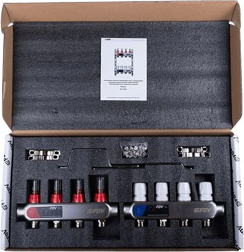 Группа коллекторная с расходомерами 4 отвода 1&quot;в/в x ¾&quot;ек FDV S1101A-¼