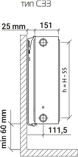 Радиатор стальной панельный Royal Thermo COMPACT тип 33 300 x 1000 мм Bianco Traffico C33-300-1000/9016
