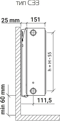 Радиатор стальной панельный Royal Thermo COMPACT тип 33 450 x 900 мм Bianco Traffico C33-450-900/9016