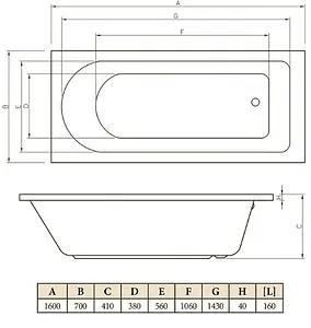 Ванна акриловая C-bath Rea 160x70 CBQ002002 Ванна акриловая C-bath Rea 160x70 CBQ002002, 2