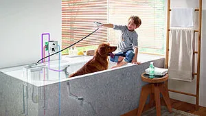 Подключение лейки на борт ванны Hansgrohe sBox шлифованный чёрный хром 28020140, 3