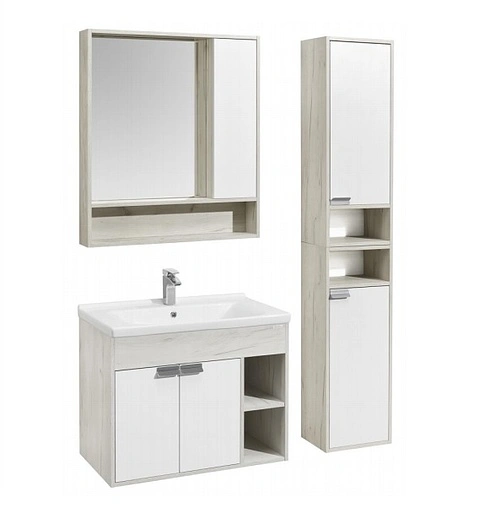 Тумба под умывальник подвесная Aquaton Флай 80 белый/дуб крафт 1A237401FAX10