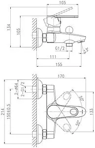Смеситель для ванны Cersanit Cari хром 63026, 2