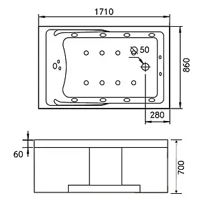 Ванна акриловая с гидромассажем Gemy 171x86 R G9066 II K R, 2