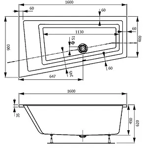 Ванна акриловая Vagnerplast Cavallo 160x90 L VPBA169CAV3LX-04, 2