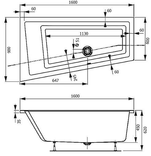 Ванна акриловая Vagnerplast Cavallo 160x90 L VPBA169CAV3LX-04
