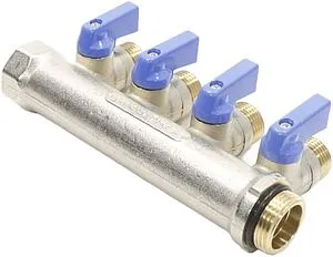 Коллектор запорный проходной 4 отвода синий ¾&quot;в/н x ½&quot;н General Fittings 6200R6N0504B4A, 5