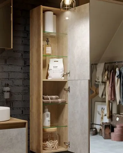 Шкаф-пенал подвесной Aqwella Mobi 36.5 белый/дуб балтийский MOB0535DB+MOB0735W