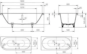 Ванна стальная Kaldewei Centro Duo 1 левая 180x80 mod. 136 anti-slip+easy-clean белый 283630003001, 2