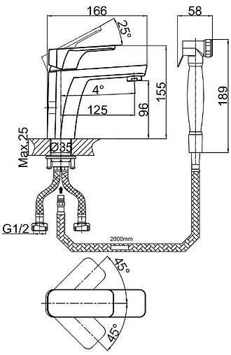 Смеситель для раковины с гигиеническим душем D&amp;K Berlin Freie хром DA1432601