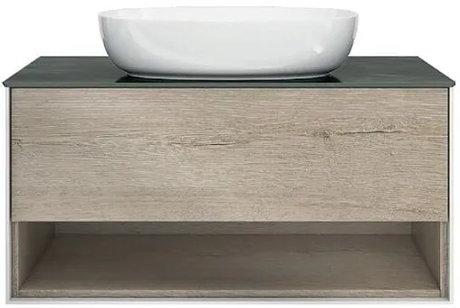 Тумба-умывальник подвесная Kerama Marazzi Plaza Modern 100 белый/дуб Орегон PLB.M.100.1\OAK.O+