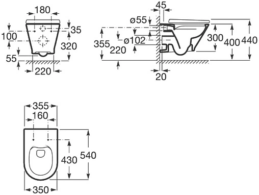 Комплект 4 в 1 Roca Gap Round Rimless 893105000
